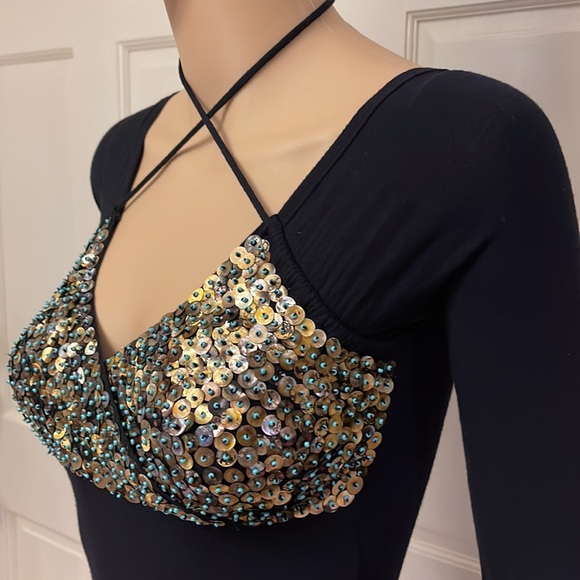 - Thamara Capelao beaded crisscross strap slight asymmetric hem Flowy Blac… - Picture 4 of 10